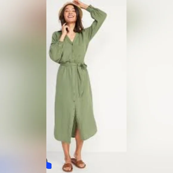 Old Navy | Dresses | New 4x Old Navy Green Cotton Belted Midi Dress |  Poshmark